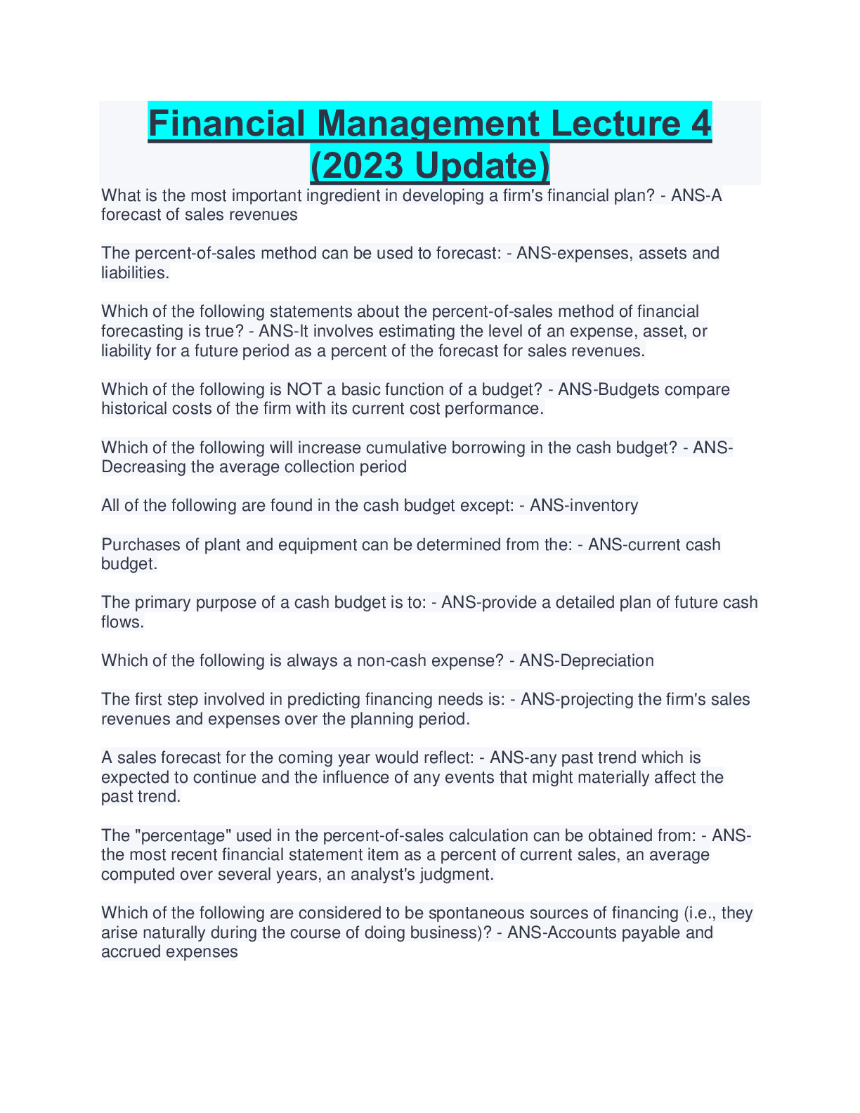 Preview image for Financial Management Lecture 4 (2023 Update)